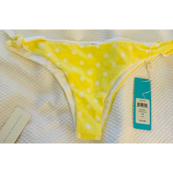 Beach Bunny Sutton Tie Side Skimpy Bikini Bottom Yellow Polka Dot NEW - Picture 2 of 6